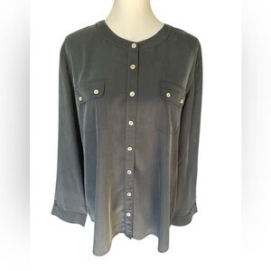 Chicos Secret Silk Banded Utility Shirt in Black, Size Large/12 (Chicos size 2)